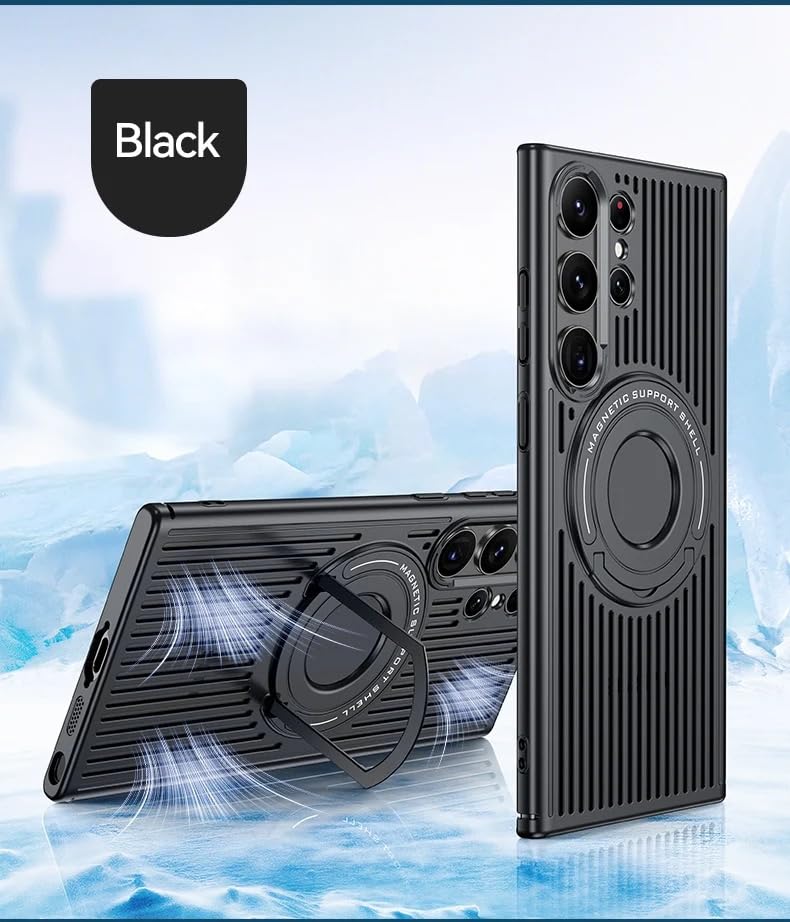 Samsung Galaxy S24 Ultra Magnetic Stand Hard Shell Cooling Case  -Black