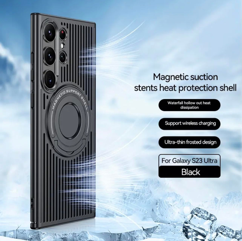 Samsung Galaxy S24 Ultra Magnetic Stand Hard Shell Cooling Case  -Black