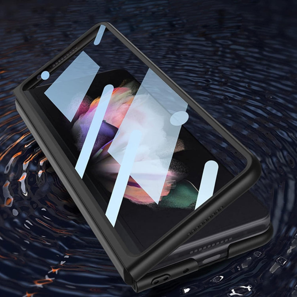 Samsung Galaxy Z Fold6 Matte Skin Feel Band & Stand Case with Inbuilt Tempered Glass - Blue