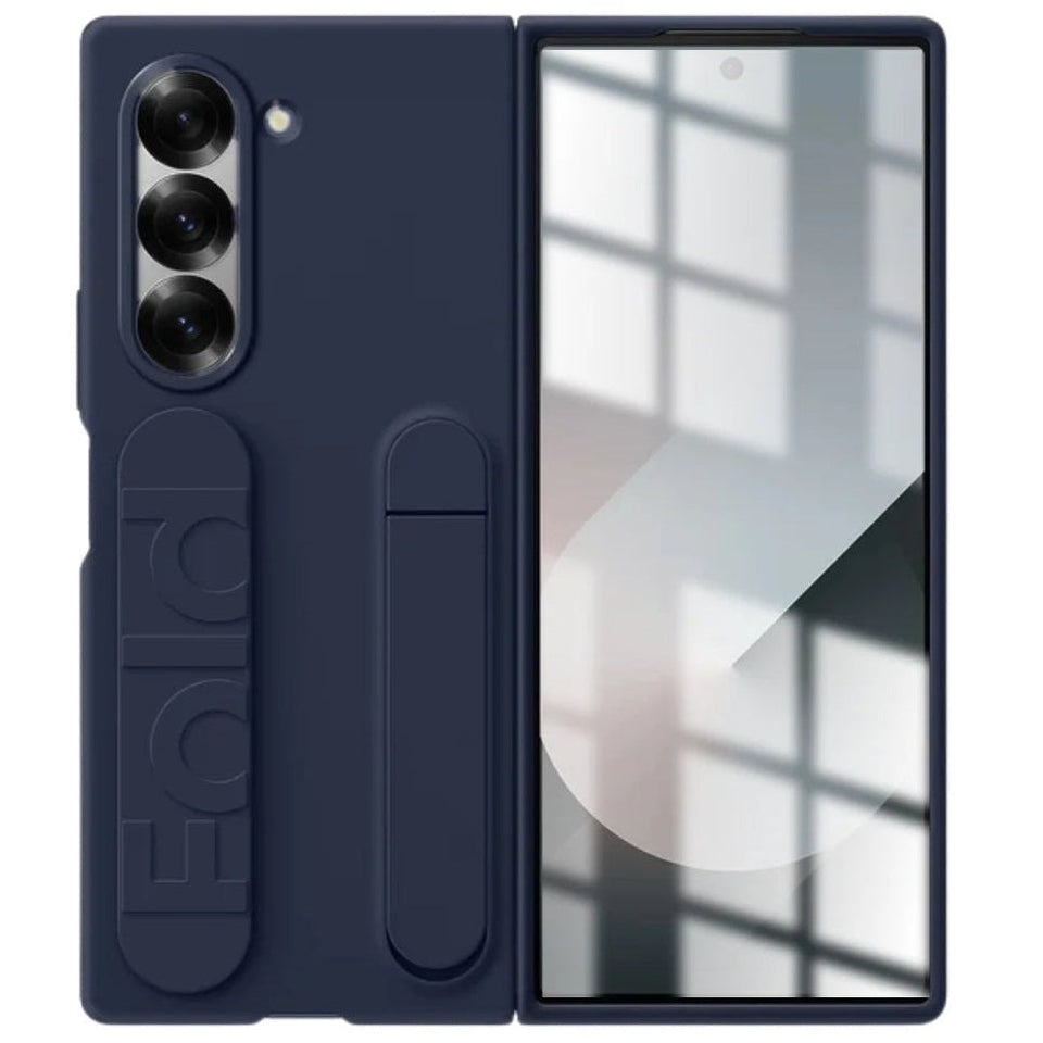 Samsung Galaxy Z Fold6 Matte Skin Feel Band & Stand Case with Inbuilt Tempered Glass - Blue