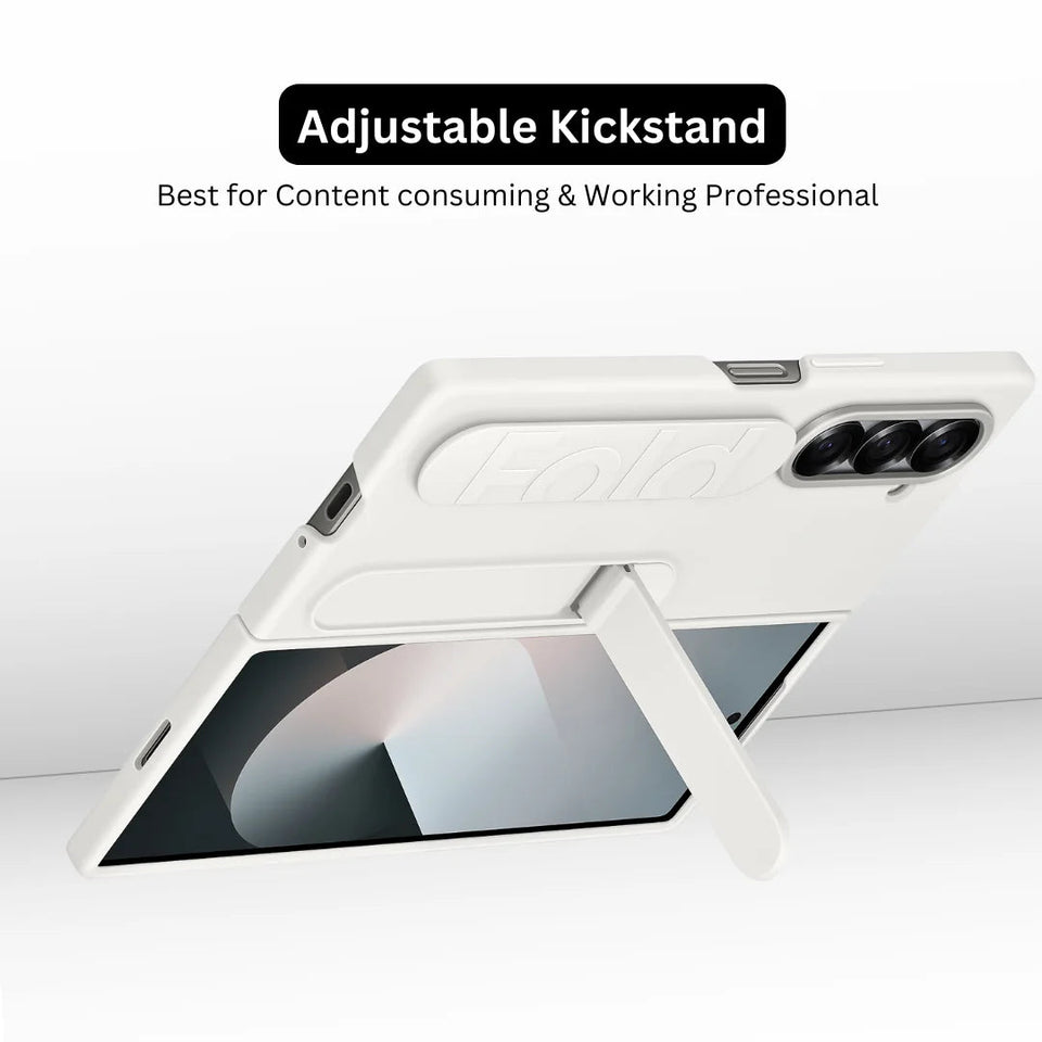 Samsung Galaxy Z Fold6 Matte Skin Feel Band & Stand Case with Inbuilt Tempered Glass - Blue