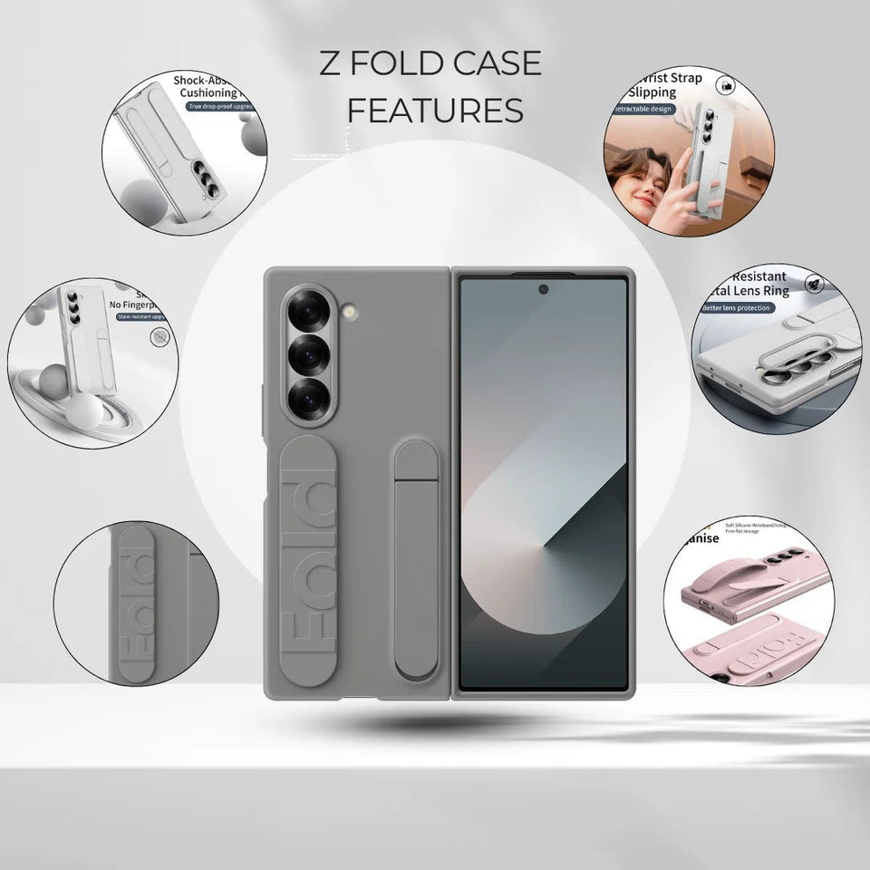 Samsung Galaxy Z Fold6 Matte Skin Feel Band & Stand Case with Inbuilt Tempered Glass - Gray