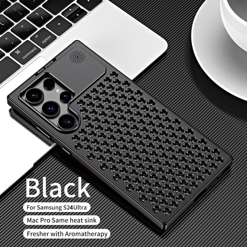 Samsung Galaxy S24 Ultra Metal Heat Dissipation Aluminum Cooling Case with Fragrance Aroma - Black