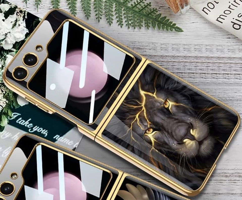 Elegent Lion Pattern Glass Case- Galaxy Z Flip Series