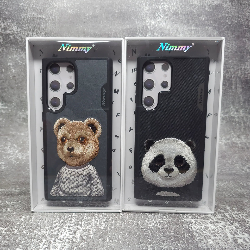 Samsung Galaxy S24 Ultra Nimmy Embroidery Leather Back Cover Case - Panda