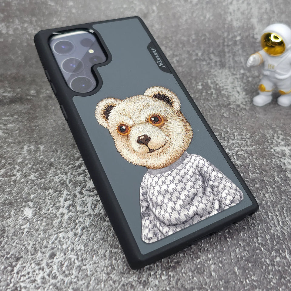 Samsung Galaxy S24 Ultra Nimmy Embroidery Leather Back Cover Case - Teddy