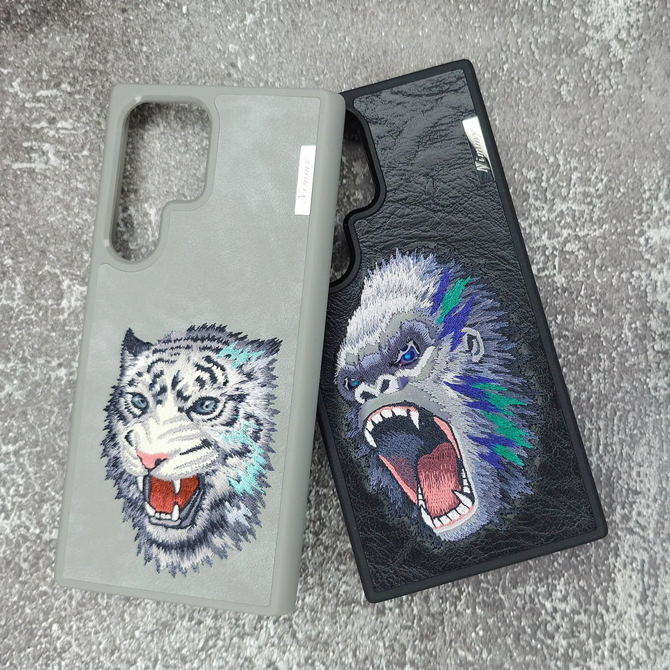 Samsung Galaxy S24 Ultra Nimmy Embroidery Leather Back Cover Case - Gorilla