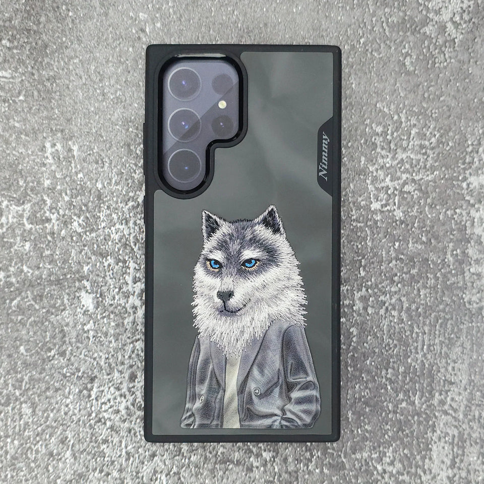 Samsung Galaxy S24 Ultra Nimmy Embroidery Leather Back Cover Case - Wolf Jacket