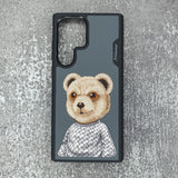 Samsung Galaxy S24 Ultra Nimmy Embroidery Leather Back Cover Case - Teddy