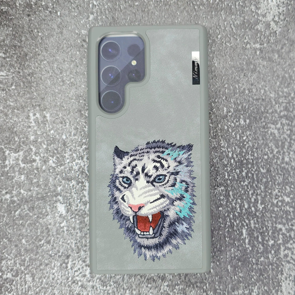 Samsung Galaxy S24 Ultra Nimmy Embroidery Leather Back Cover Case - Tiger