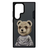 Samsung Galaxy S24 Ultra Nimmy Embroidery Leather Back Cover Case - Teddy